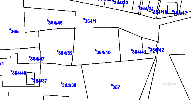 Parcela st. 364/40 v KÚ Havraň, Katastrální mapa