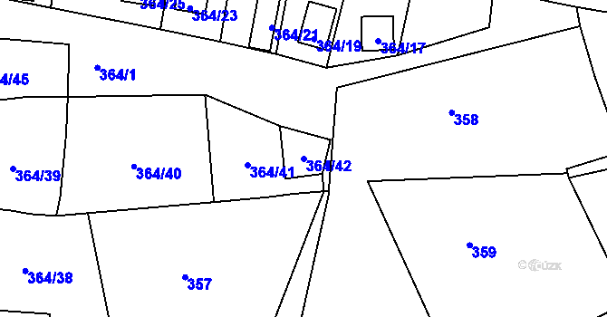 Parcela st. 364/42 v KÚ Havraň, Katastrální mapa