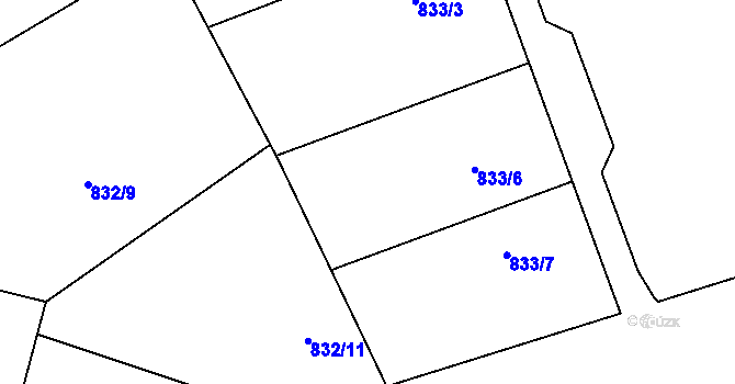 Parcela st. 833/4 v KÚ Havraň, Katastrální mapa