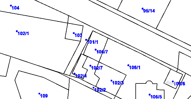 Parcela st. 106/7 v KÚ Havraň, Katastrální mapa