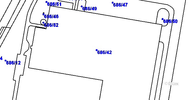 Parcela st. 686/42 v KÚ Havraň, Katastrální mapa