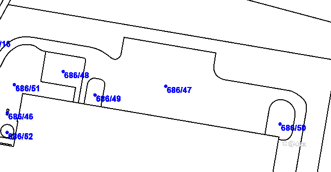 Parcela st. 686/47 v KÚ Havraň, Katastrální mapa