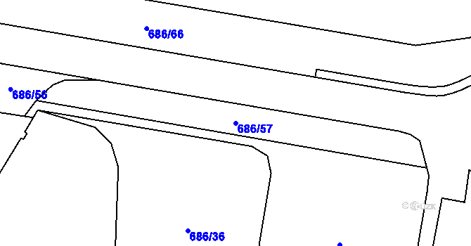 Parcela st. 686/57 v KÚ Havraň, Katastrální mapa