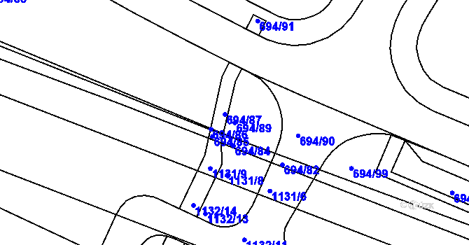 Parcela st. 694/89 v KÚ Havraň, Katastrální mapa