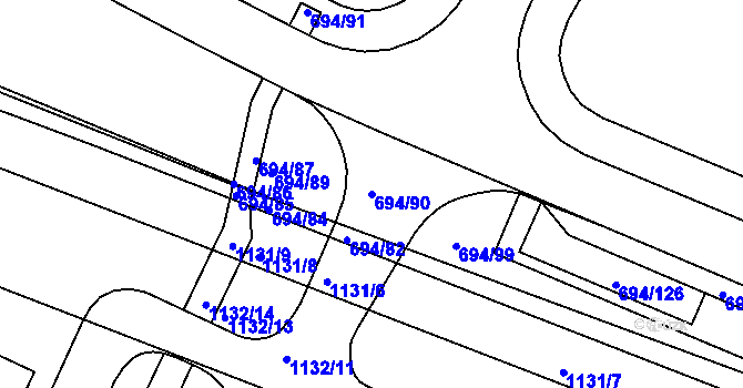 Parcela st. 694/90 v KÚ Havraň, Katastrální mapa