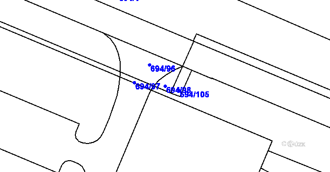 Parcela st. 694/98 v KÚ Havraň, Katastrální mapa