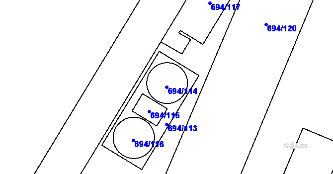 Parcela st. 694/114 v KÚ Havraň, Katastrální mapa