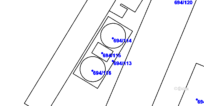 Parcela st. 694/115 v KÚ Havraň, Katastrální mapa