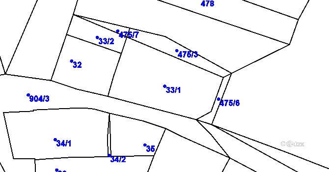 Parcela st. 33/1 v KÚ Havraň, Katastrální mapa