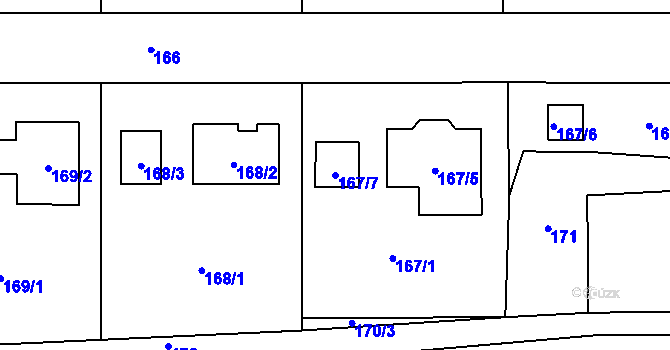 Parcela st. 167/7 v KÚ Havraň, Katastrální mapa