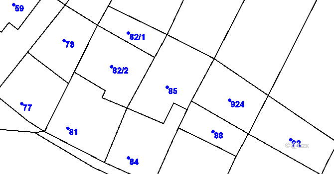 Parcela st. 85 v KÚ Havraň, Katastrální mapa