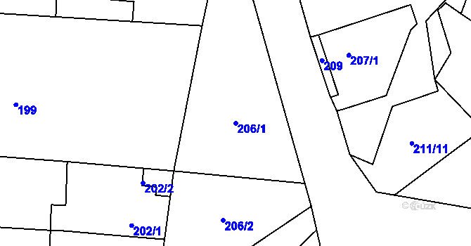Parcela st. 206/1 v KÚ Havraň, Katastrální mapa