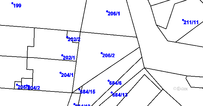 Parcela st. 206/2 v KÚ Havraň, Katastrální mapa