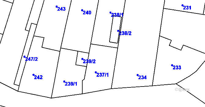 Parcela st. 237/2 v KÚ Havraň, Katastrální mapa