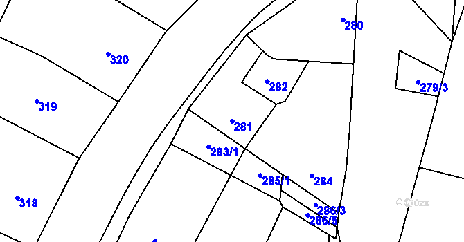 Parcela st. 281 v KÚ Havraň, Katastrální mapa