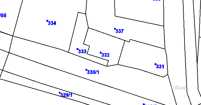 Parcela st. 332 v KÚ Havraň, Katastrální mapa