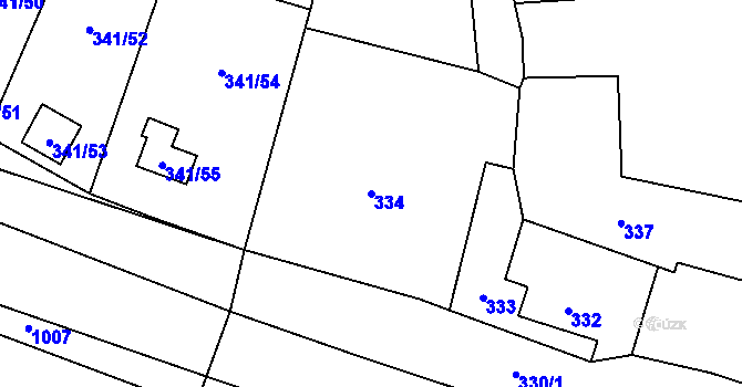Parcela st. 334 v KÚ Havraň, Katastrální mapa