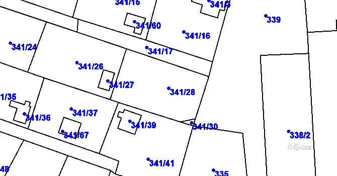 Parcela st. 341/28 v KÚ Havraň, Katastrální mapa
