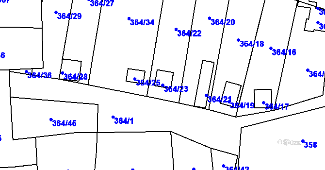 Parcela st. 364/23 v KÚ Havraň, Katastrální mapa