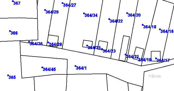 Parcela st. 364/25 v KÚ Havraň, Katastrální mapa