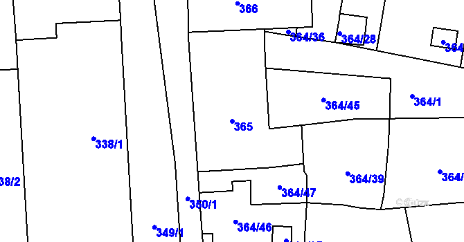 Parcela st. 365 v KÚ Havraň, Katastrální mapa