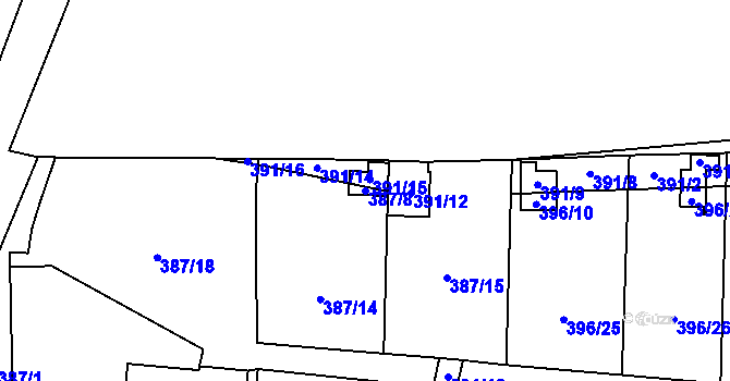 Parcela st. 387/8 v KÚ Havraň, Katastrální mapa