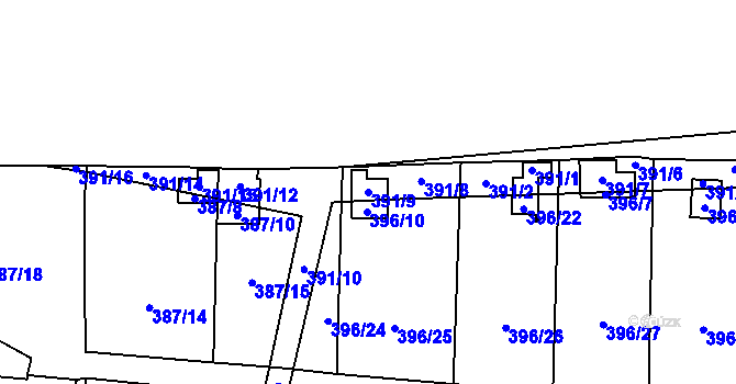 Parcela st. 391/9 v KÚ Havraň, Katastrální mapa
