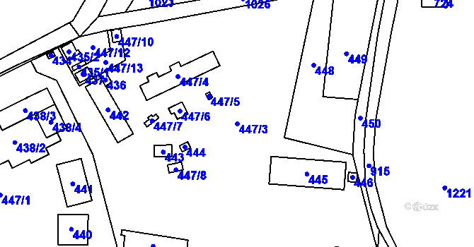 Parcela st. 447/3 v KÚ Havraň, Katastrální mapa