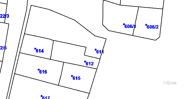 Parcela st. 611 v KÚ Havraň, Katastrální mapa