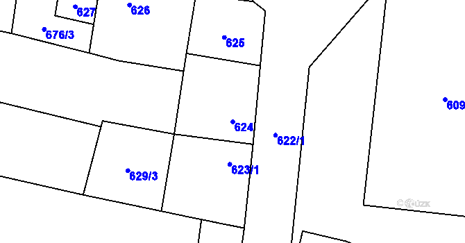 Parcela st. 624 v KÚ Havraň, Katastrální mapa