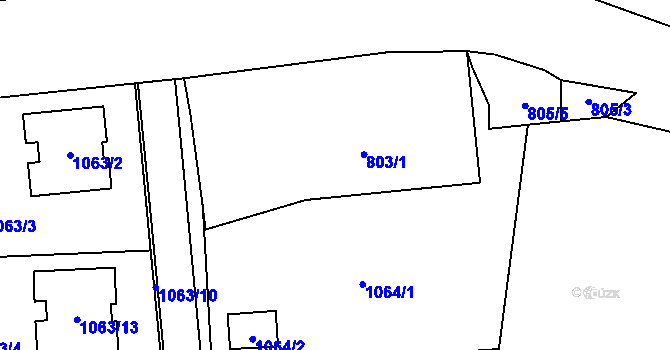 Parcela st. 803/2 v KÚ Havraň, Katastrální mapa
