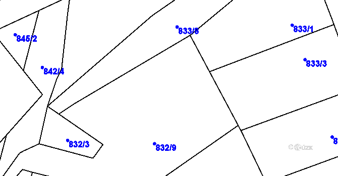 Parcela st. 832/1 v KÚ Havraň, Katastrální mapa