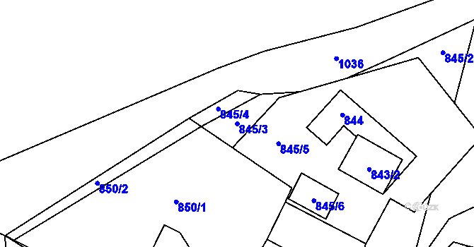 Parcela st. 845/3 v KÚ Havraň, Katastrální mapa