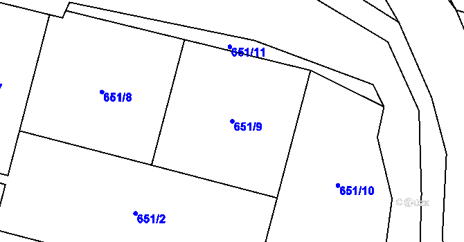 Parcela st. 651/9 v KÚ Havraň, Katastrální mapa