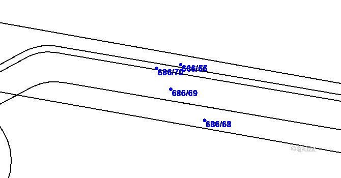 Parcela st. 686/69 v KÚ Havraň, Katastrální mapa