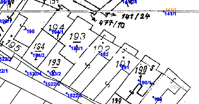 Parcela st. 192 v KÚ Havraníky, Katastrální mapa