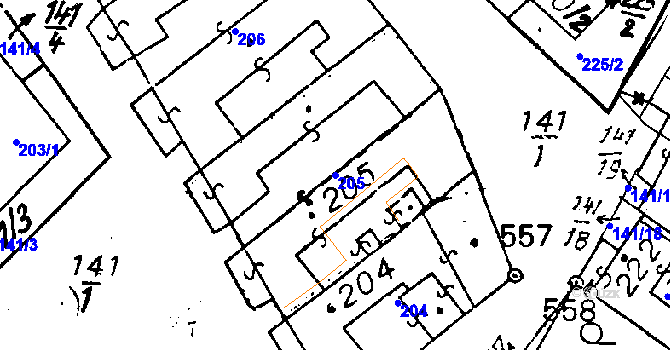 Parcela st. 205 v KÚ Havraníky, Katastrální mapa
