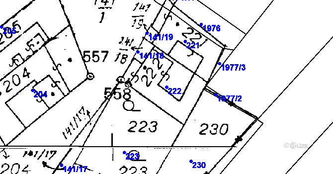 Parcela st. 222 v KÚ Havraníky, Katastrální mapa