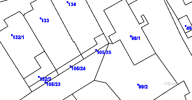 Parcela st. 105/25 v KÚ Havraníky, Katastrální mapa