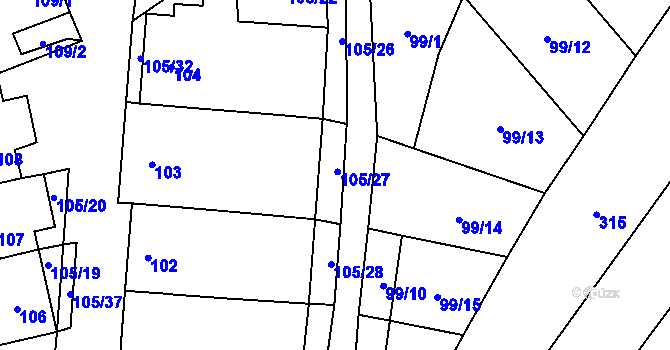 Parcela st. 105/27 v KÚ Havraníky, Katastrální mapa