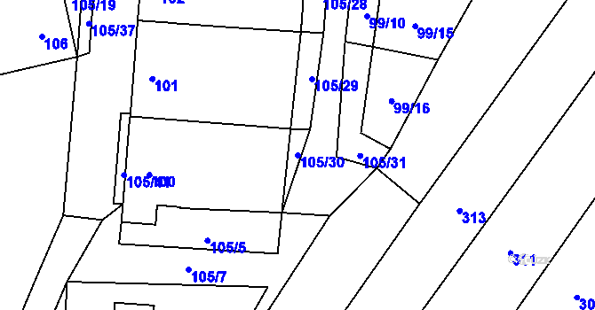 Parcela st. 105/30 v KÚ Havraníky, Katastrální mapa