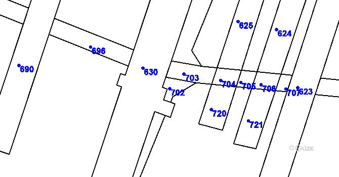 Parcela st. 702 v KÚ Havraníky, Katastrální mapa