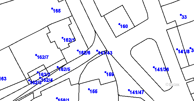 Parcela st. 141/43 v KÚ Havraníky, Katastrální mapa
