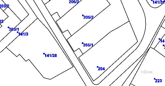 Parcela st. 205/1 v KÚ Havraníky, Katastrální mapa