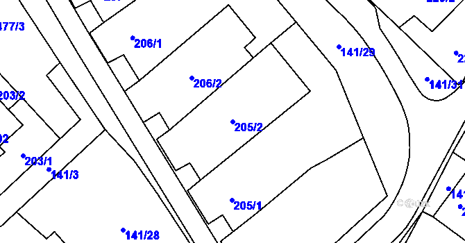 Parcela st. 205/2 v KÚ Havraníky, Katastrální mapa