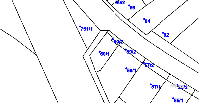 Parcela st. 60/1 v KÚ Havřice, Katastrální mapa