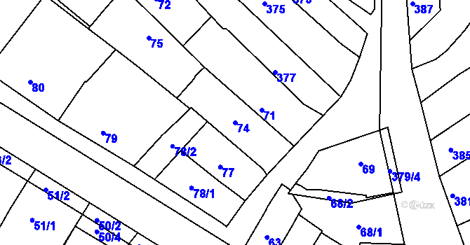 Parcela st. 74 v KÚ Havřice, Katastrální mapa
