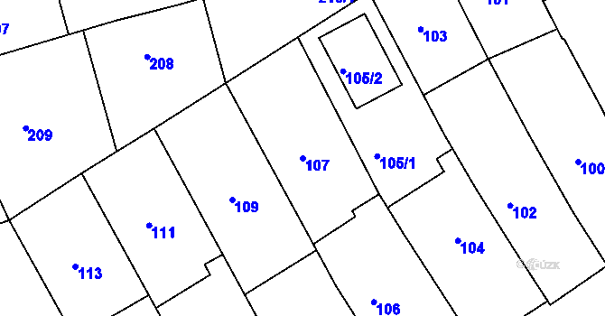 Parcela st. 107 v KÚ Havřice, Katastrální mapa