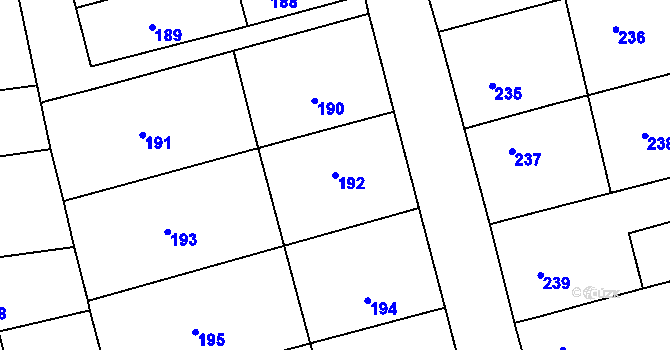 Parcela st. 192 v KÚ Havřice, Katastrální mapa