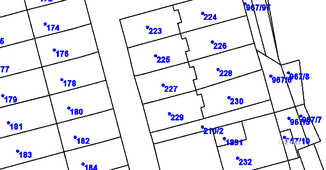Parcela st. 227 v KÚ Havřice, Katastrální mapa